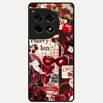  Aesthetic Cherry Tea Glass Case For OnePlus 12R back cover – full design glossy printed glass finish