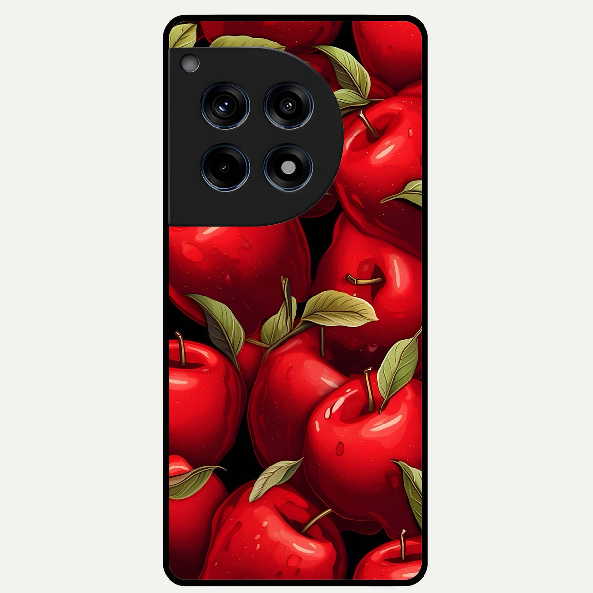  Apple Pattern Glass Case For OnePlus 12R back cover – full design glossy printed glass finish