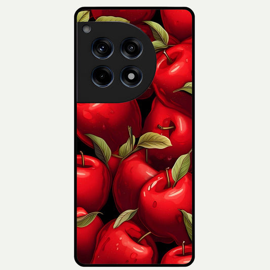  Apple Pattern Glass Case For OnePlus 12R back cover – full design glossy printed glass finish