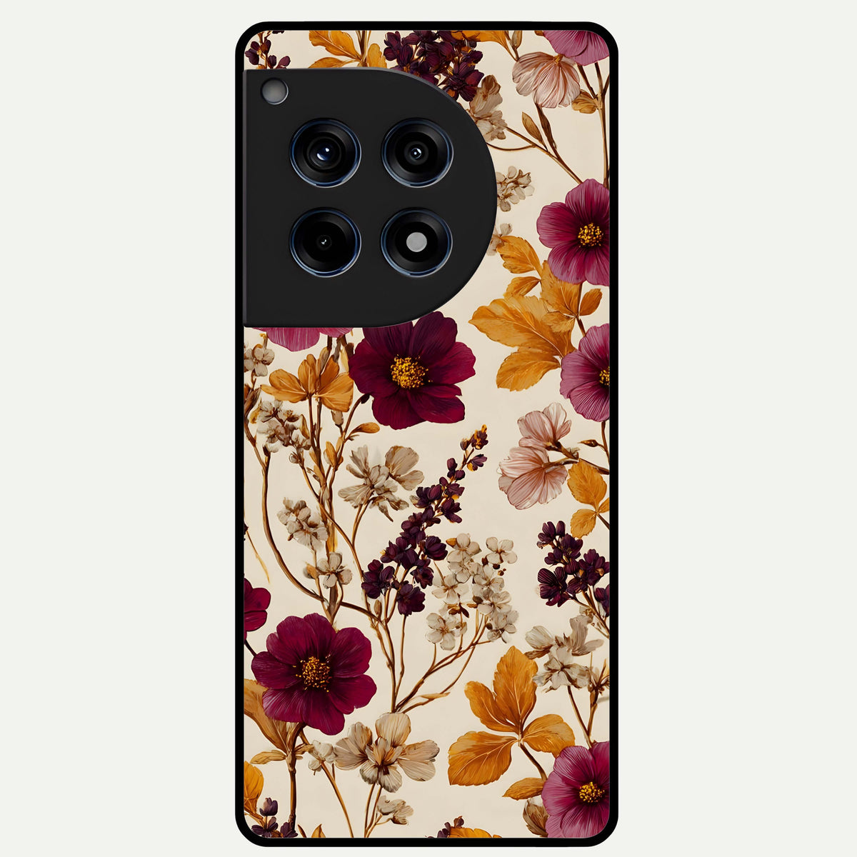  Autumn Wine Bloom Glass Case For OnePlus 12R back cover – full design glossy printed glass finish