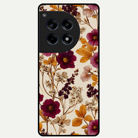  Autumn Wine Bloom Glass Case For OnePlus 12R back cover – full design glossy printed glass finish