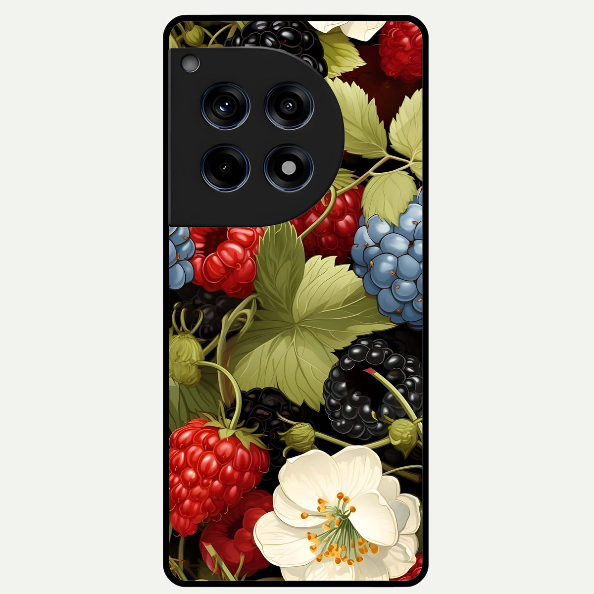  Berry Bloom Charm Glass Case For OnePlus 12R back cover – full design glossy printed glass finish