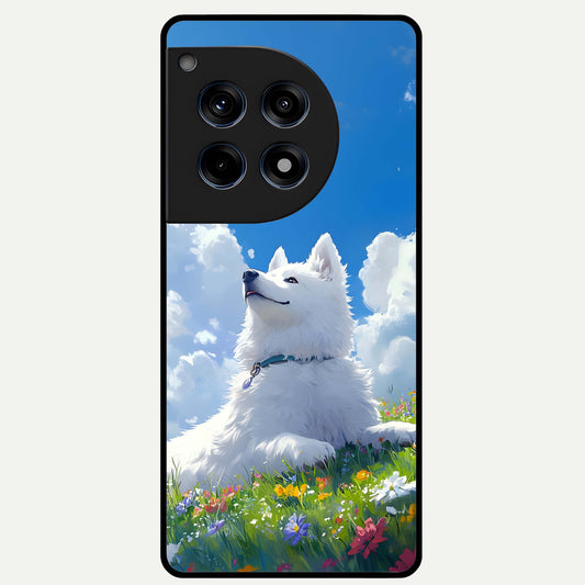  Blissful Cloud Pup Glass Case For OnePlus 12R back cover – full design glossy printed glass finish