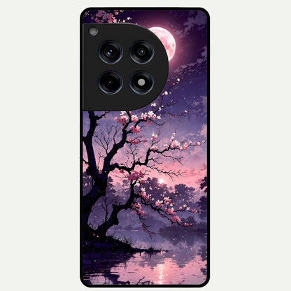 Blossom Pink Moon Glass Case For OnePlus 12R back cover – full design glossy printed glass finish