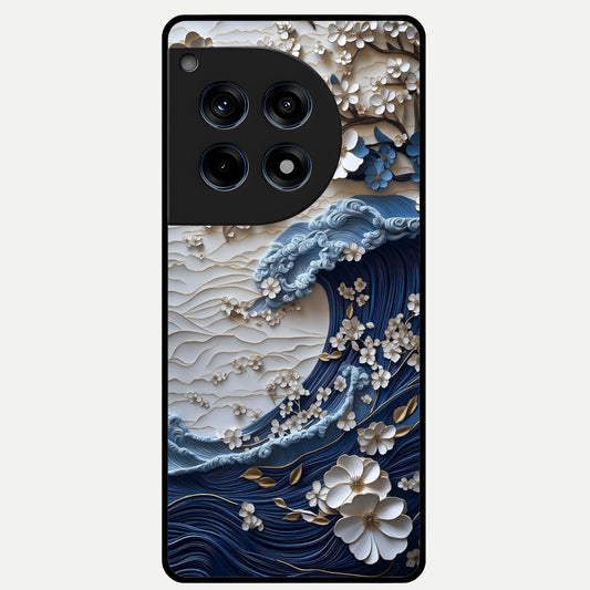  Blossom Wave Art Glass Case For OnePlus 12R back cover – full design glossy printed glass finish