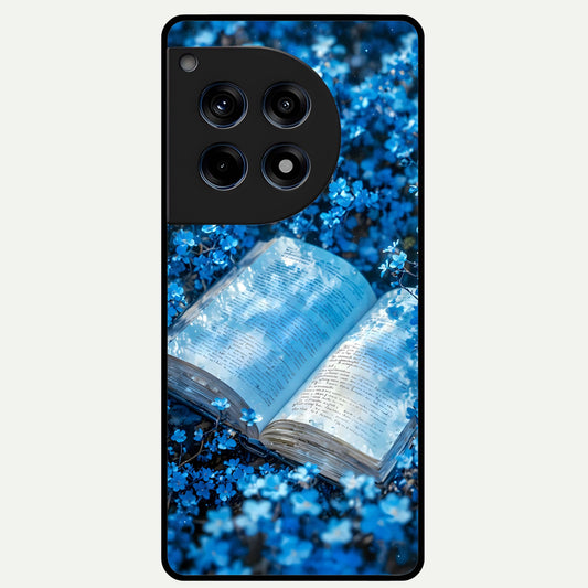  Blue Bloom Tales Glass Case For OnePlus 12R back cover – full design glossy printed glass finish
