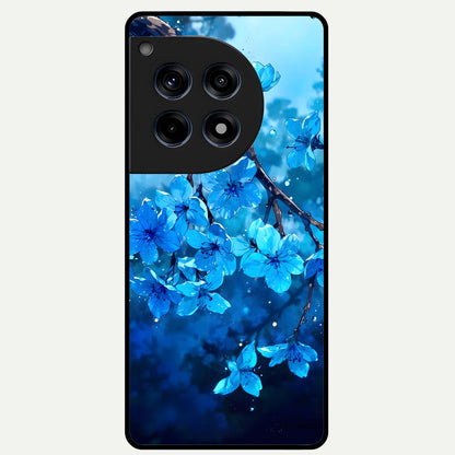  Blue Blossoms Branch Glass Case For OnePlus 12R back cover – full design glossy printed glass finish