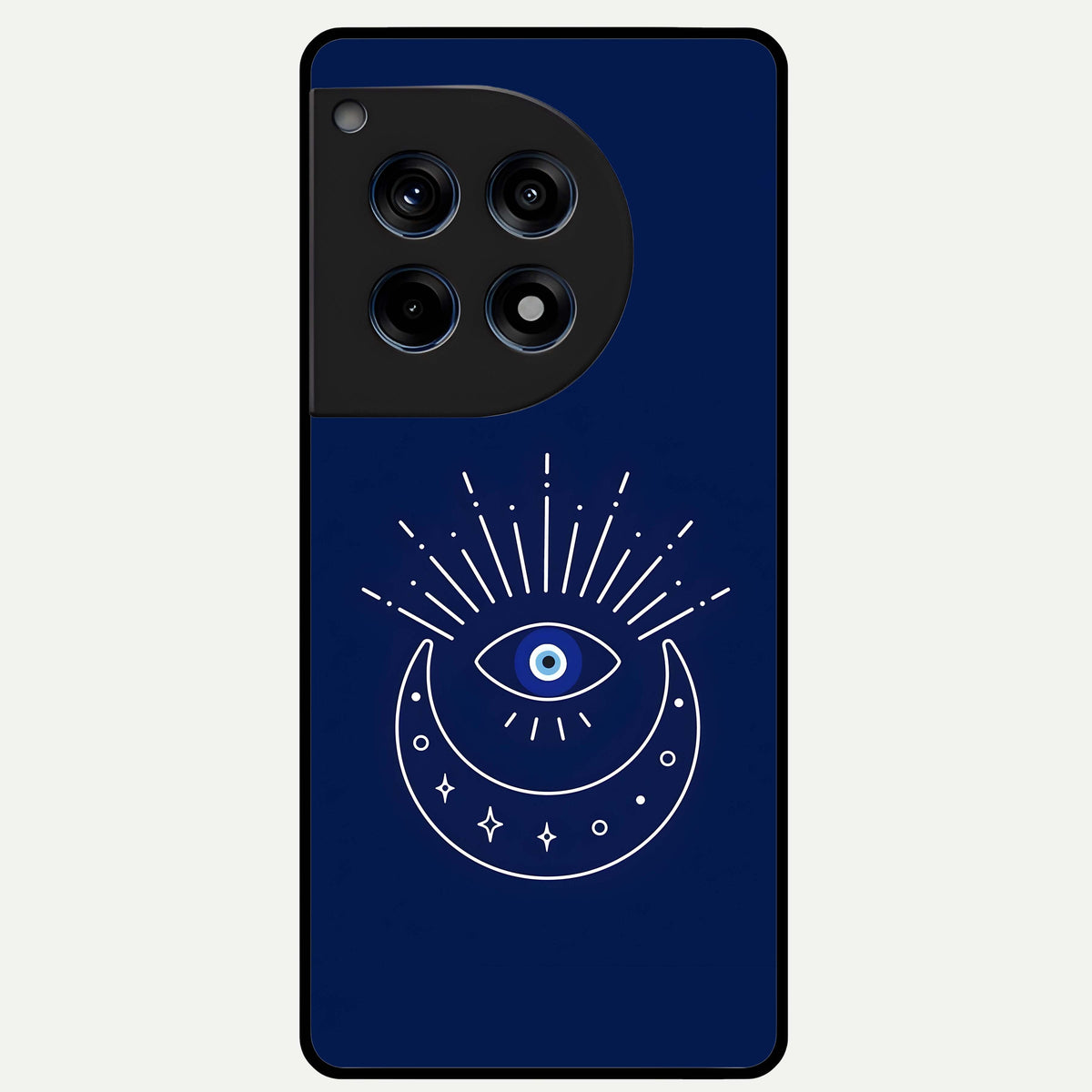  Blue Evil Eye Glass Case For OnePlus 12R back cover – full design glossy printed glass finish