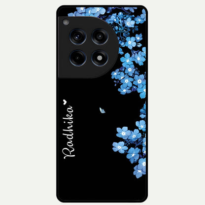  Blue Petal Dream Custom Name Glass Case For OnePlus 12R back cover – full design glossy printed glass finish