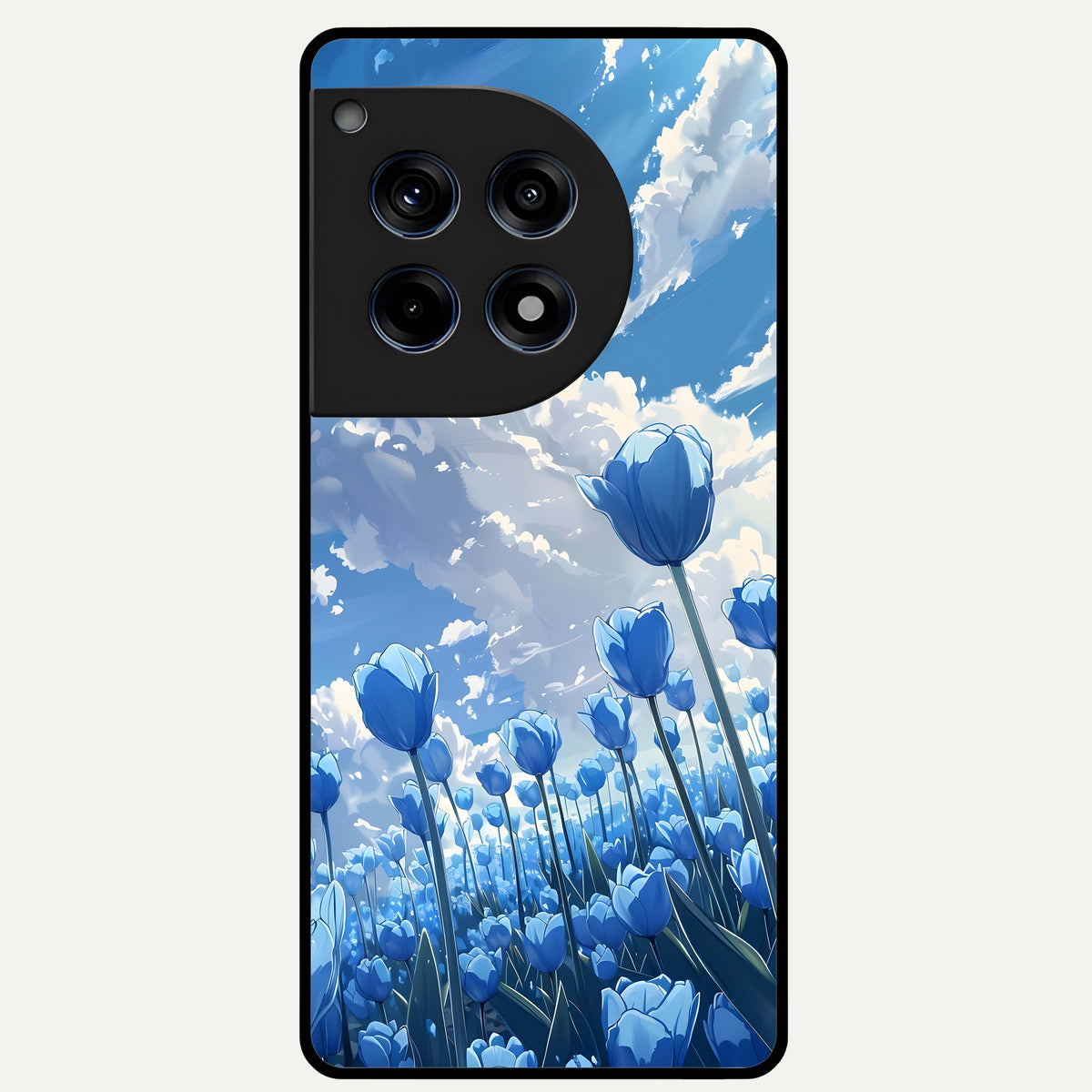  Blue Tulip Clouds Glass Case For OnePlus 12R back cover – full design glossy printed glass finish