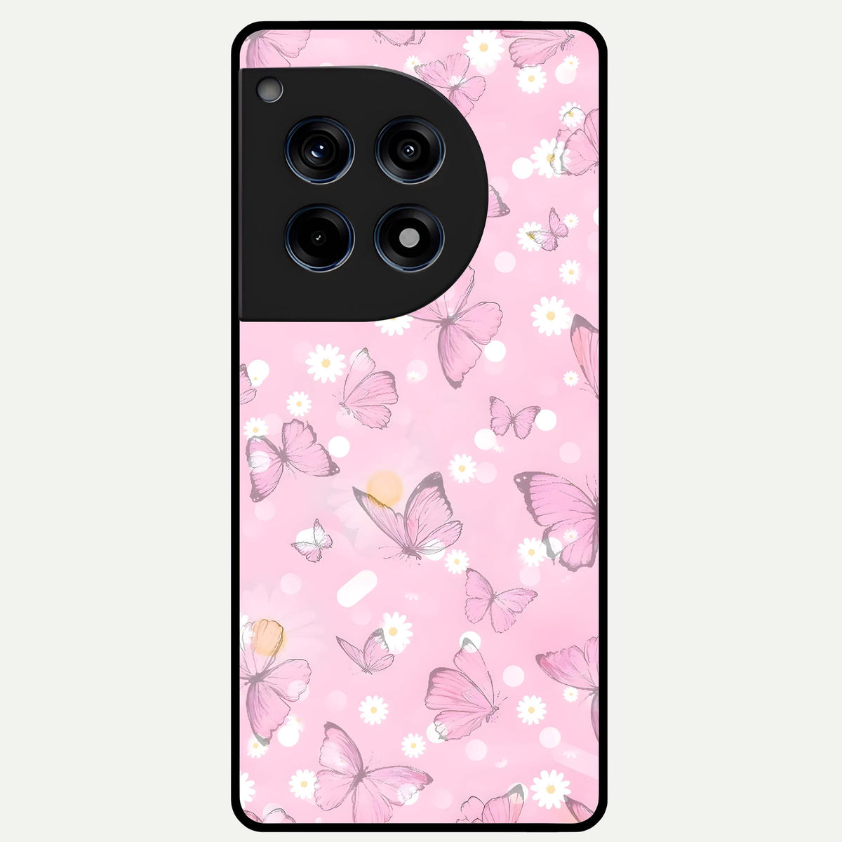  Blush Butterfly Garden Glass Case For OnePlus 12R back cover – full design glossy printed glass finish