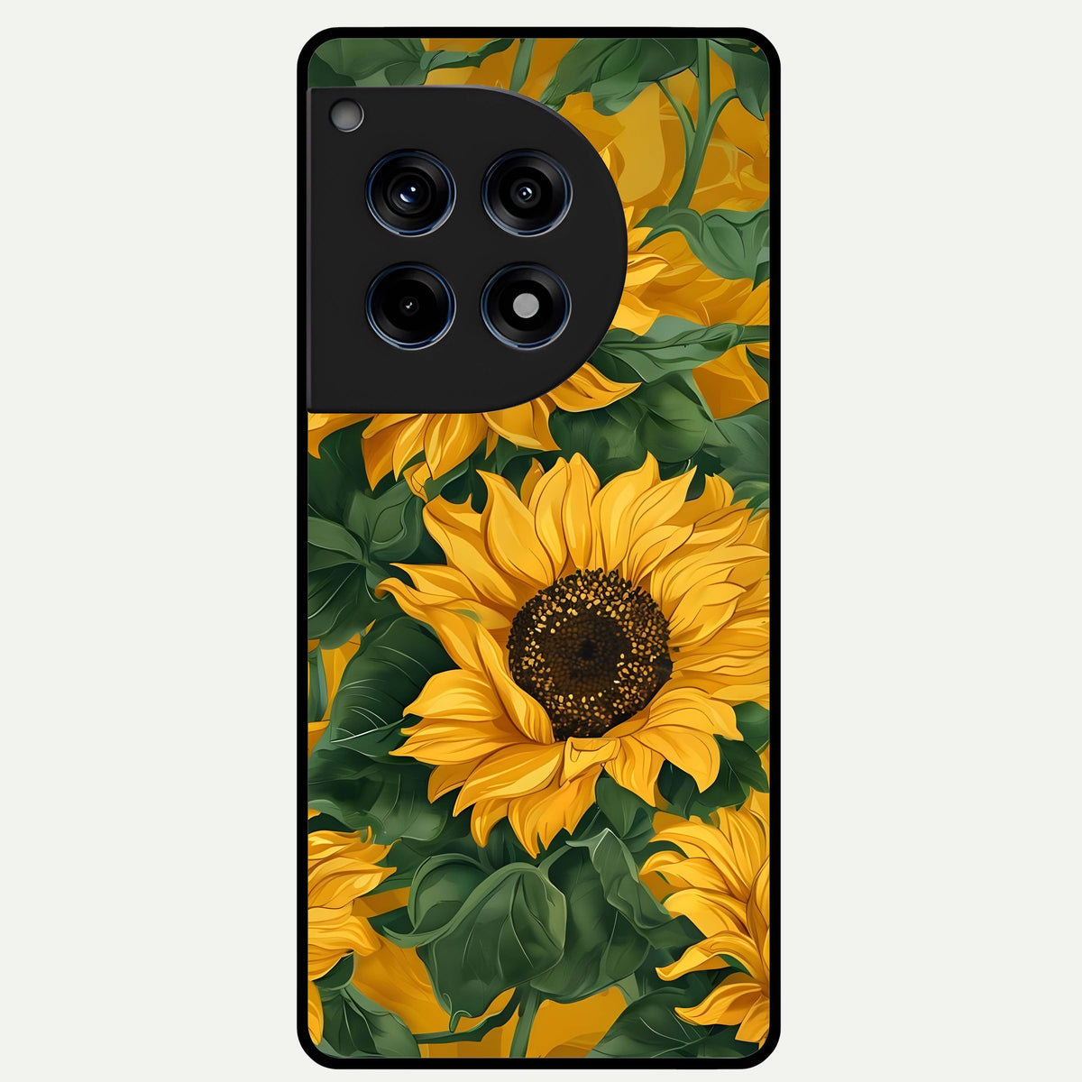  Bright Sunflower Bloom Glass Case For OnePlus 12R back cover – full design glossy printed glass finish