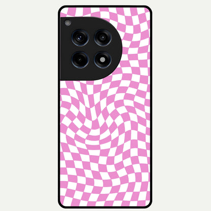  Bubblegum Check Wave Glass Case For OnePlus 12R back cover – full design glossy printed glass finish