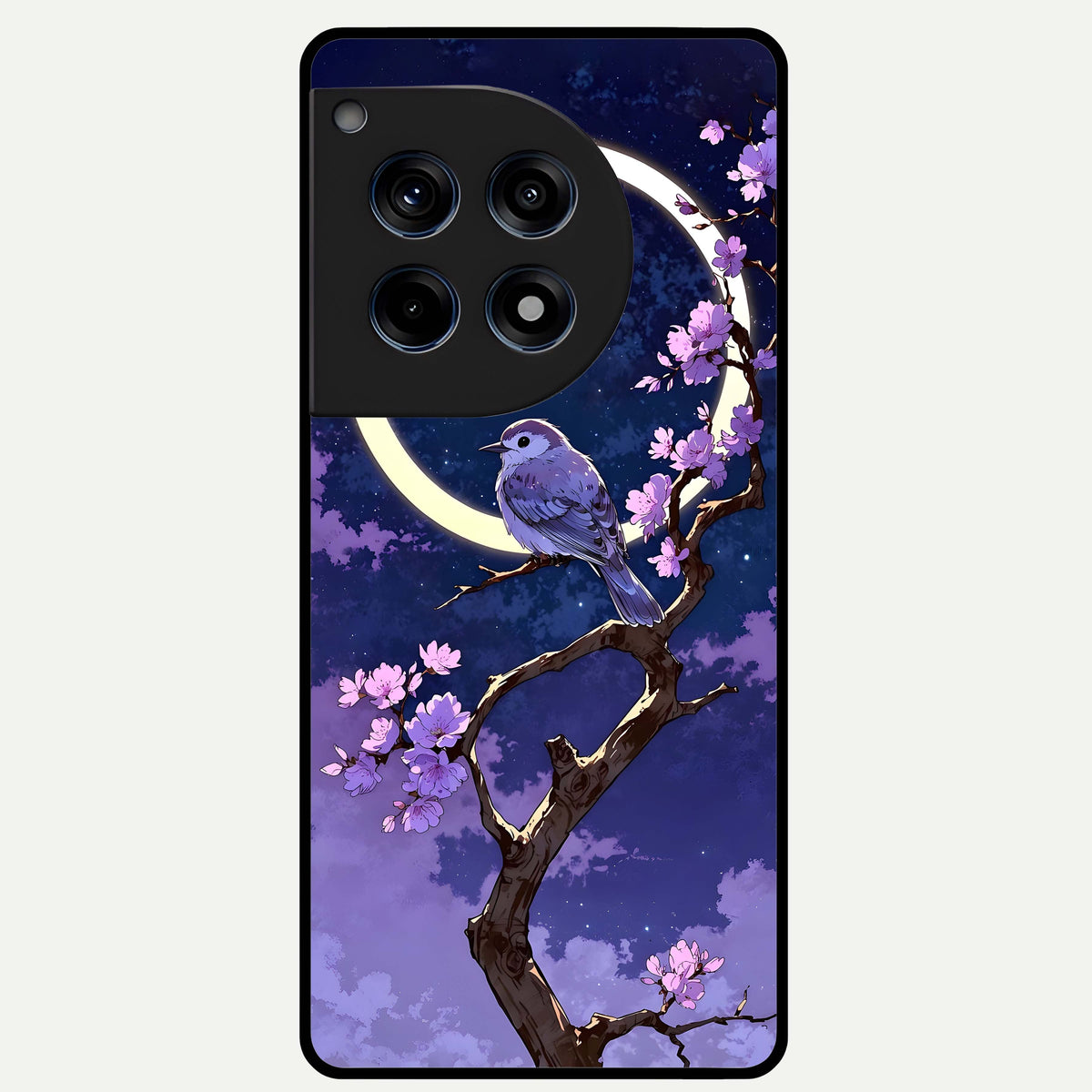  Celestial Bird Blossom Glass Case For OnePlus 12R back cover – full design glossy printed glass finish
