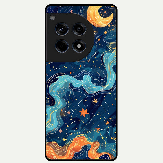  Celestial Dream Flow Glass Case For OnePlus 12R back cover – full design glossy printed glass finish