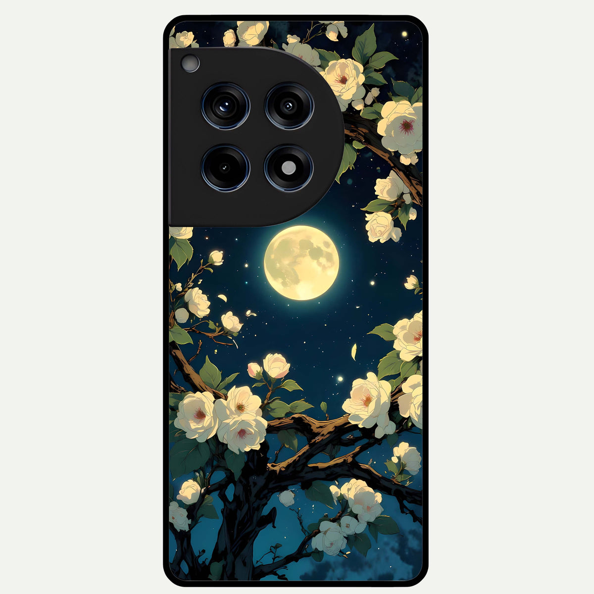  Celestial Moon And Flower Glass Case For OnePlus 12R back cover – full design glossy printed glass finish