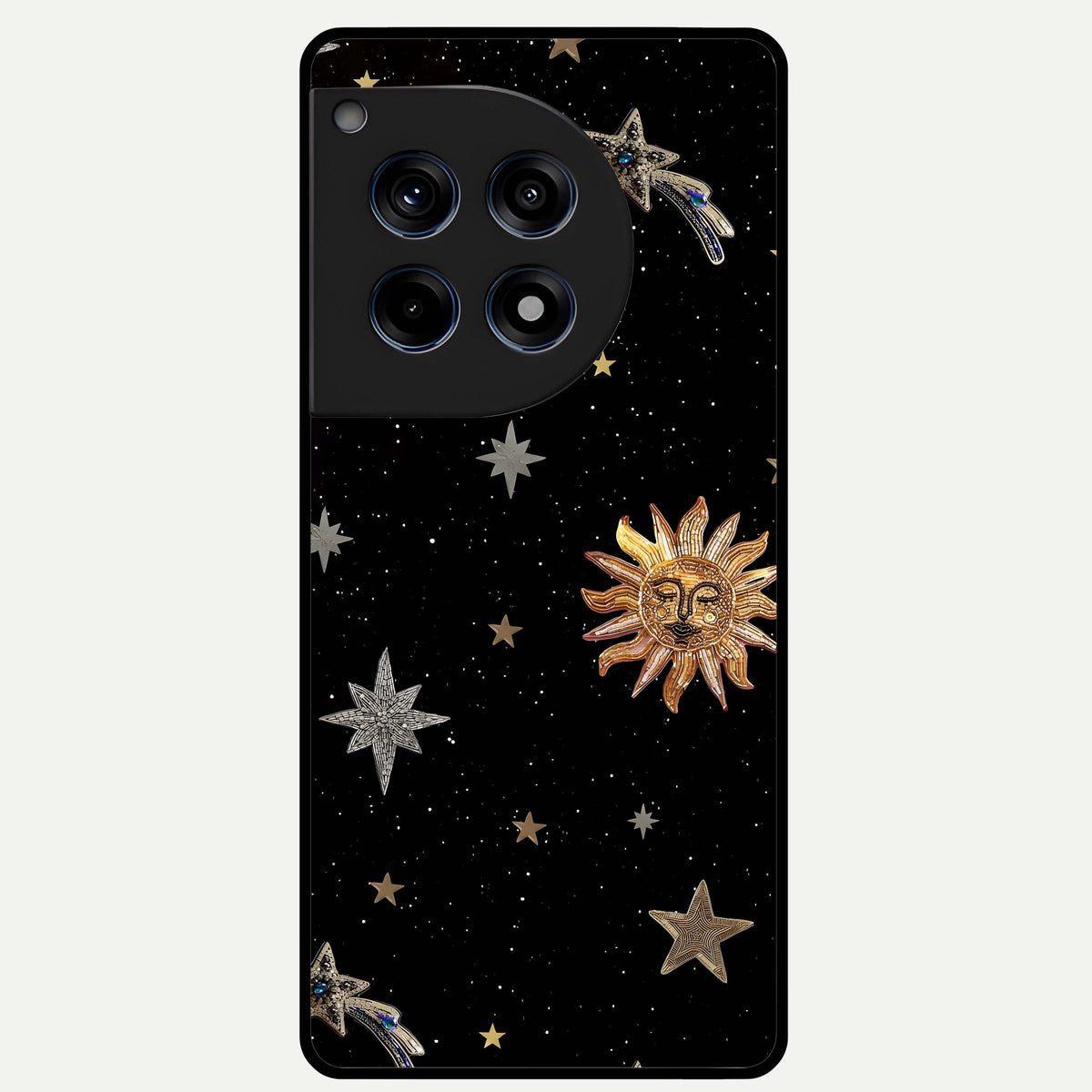 Celestial Moon With Stars Glass Case For OnePlus 12R back cover – full design glossy printed glass finish