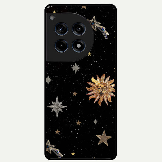  Celestial Moon With Stars Glass Case For OnePlus 12R back cover – full design glossy printed glass finish