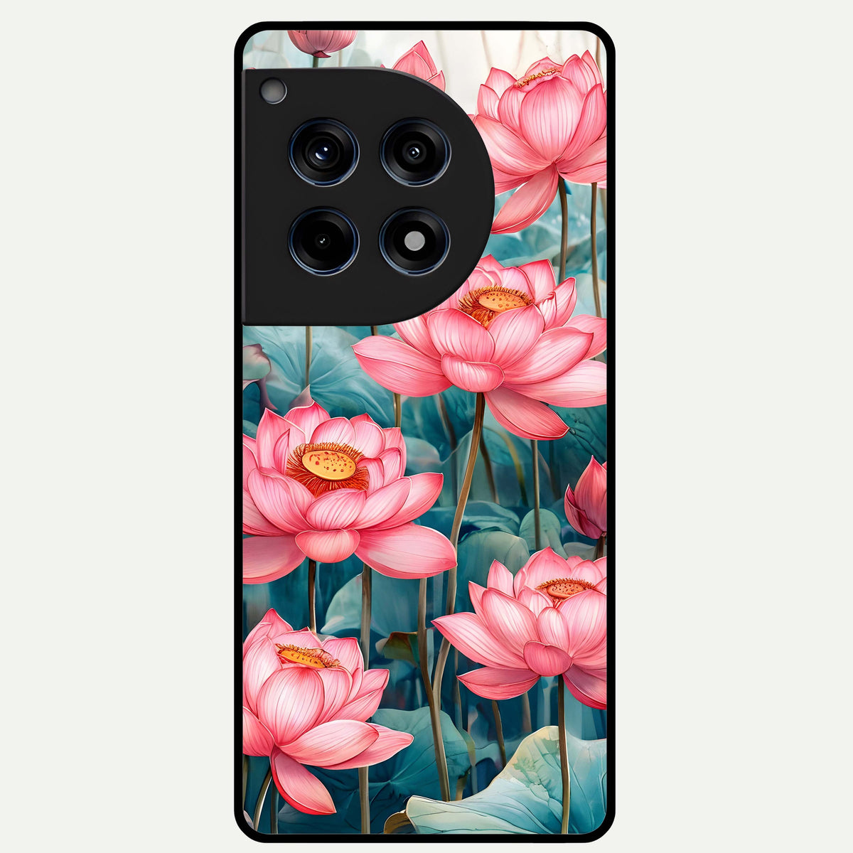  Celestial Pink Lotus Glass Case For OnePlus 12R back cover – full design glossy printed glass finish