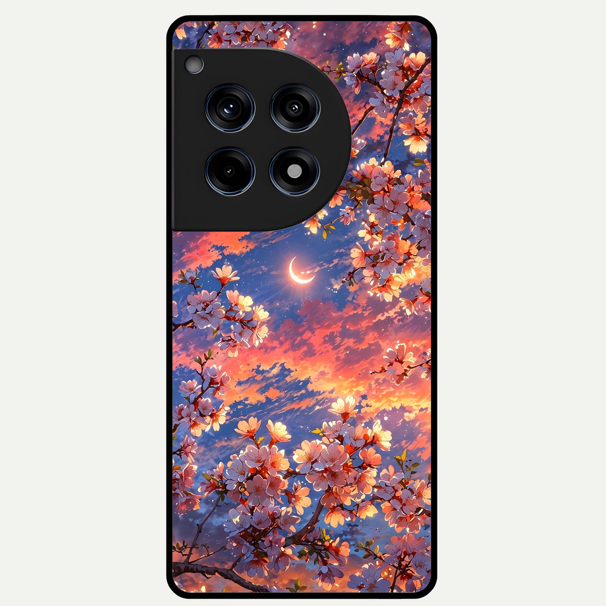  Celestial Sakura Sunset Glass Case For OnePlus 12R back cover – full design glossy printed glass finish