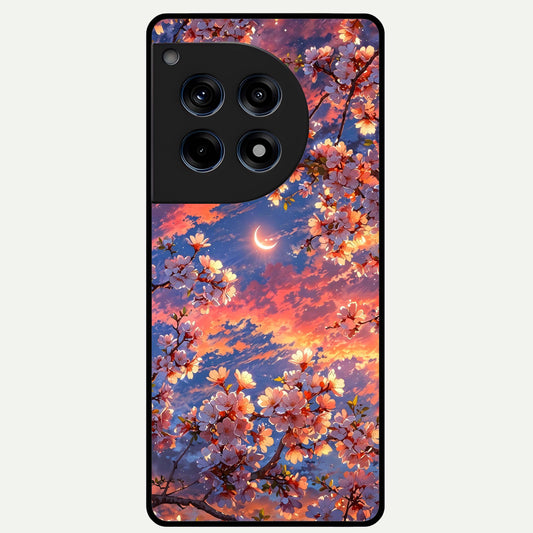 Celestial Sakura Sunset Glass Case For OnePlus 12R back cover – full design glossy printed glass finish