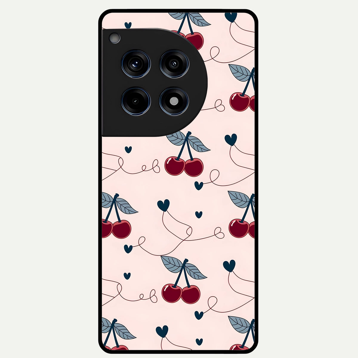  Cherry Heart Line Glass Case For OnePlus 12R back cover – full design glossy printed glass finish