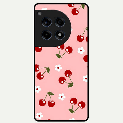  Cherry Love Mood Glass Case For OnePlus 12R back cover – full design glossy printed glass finish