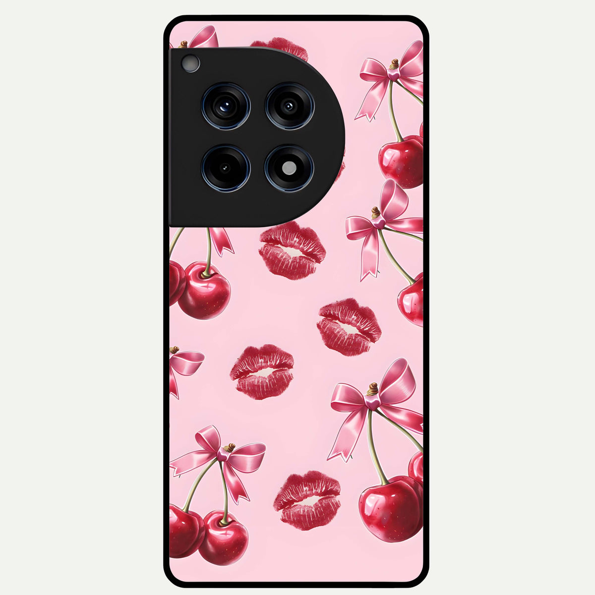  Cherry With Lips Glass Case For OnePlus 12R back cover – full design glossy printed glass finish