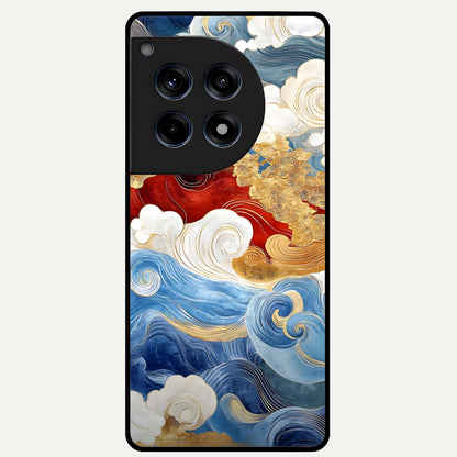 Colored Waves Glass Case For OnePlus 12R back cover – full design glossy printed glass finish