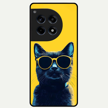  Cool Cat Vibes Glass Case For OnePlus 12R back cover – full design glossy printed glass finish