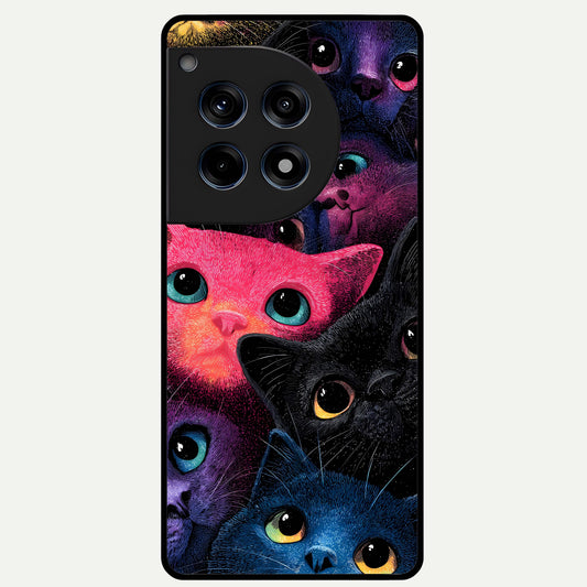  Cosmic Cats Dreams Glass Case For OnePlus 12R back cover – full design glossy printed glass finish