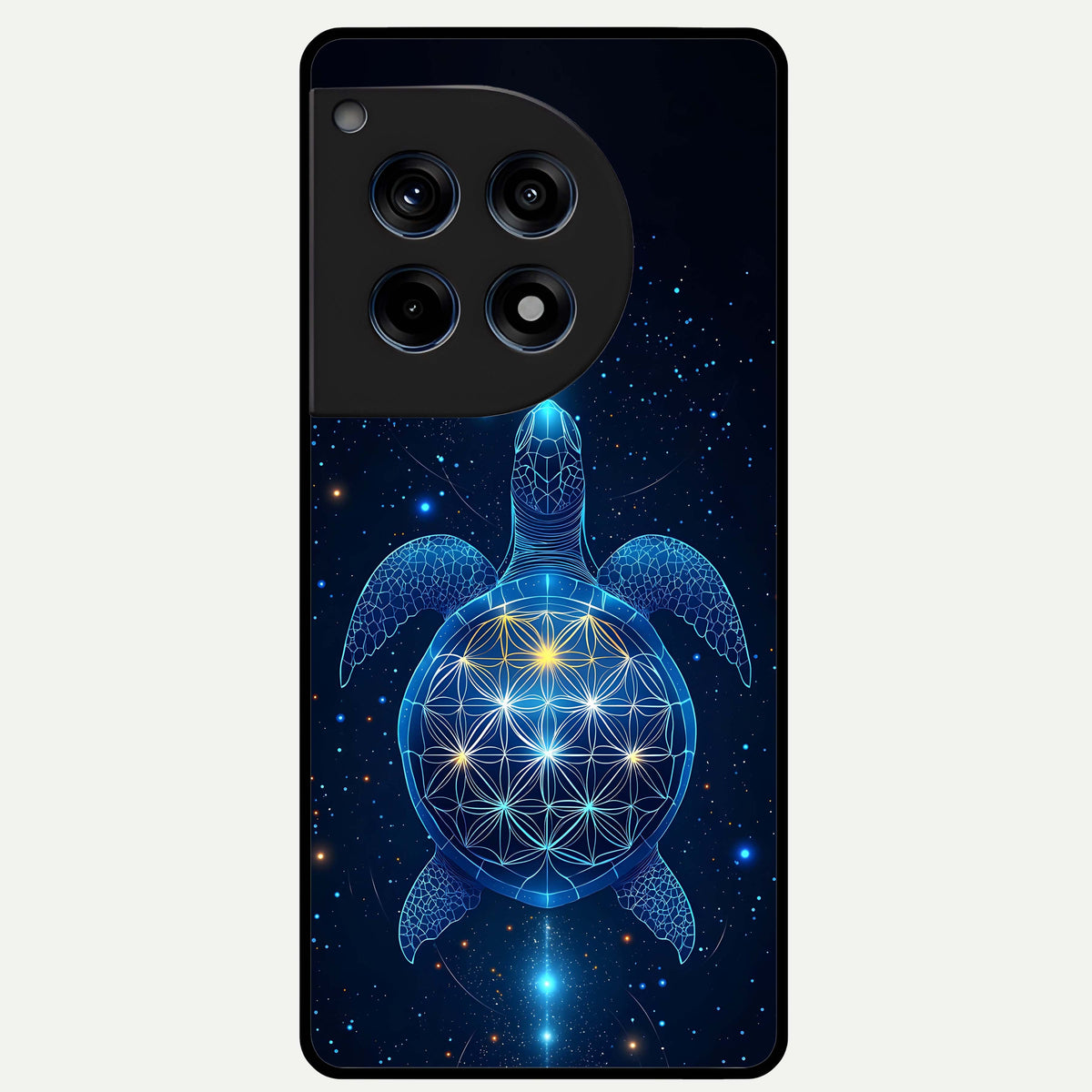  Crimson Blue Turtle Glass Case For OnePlus 12R back cover – full design glossy printed glass finish
