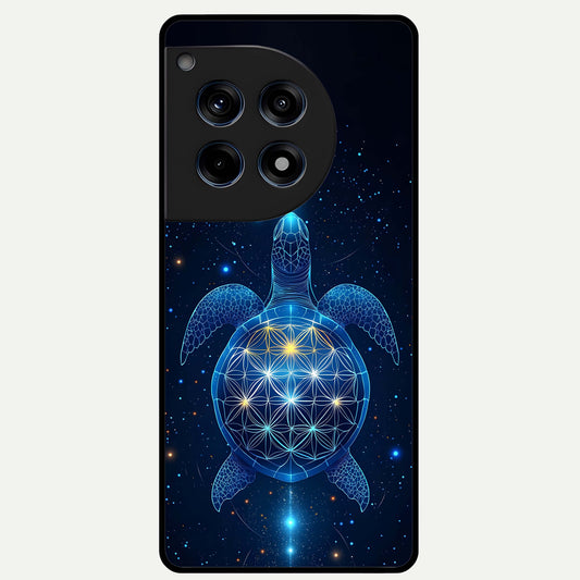  Crimson Blue Turtle Glass Case For OnePlus 12R back cover – full design glossy printed glass finish