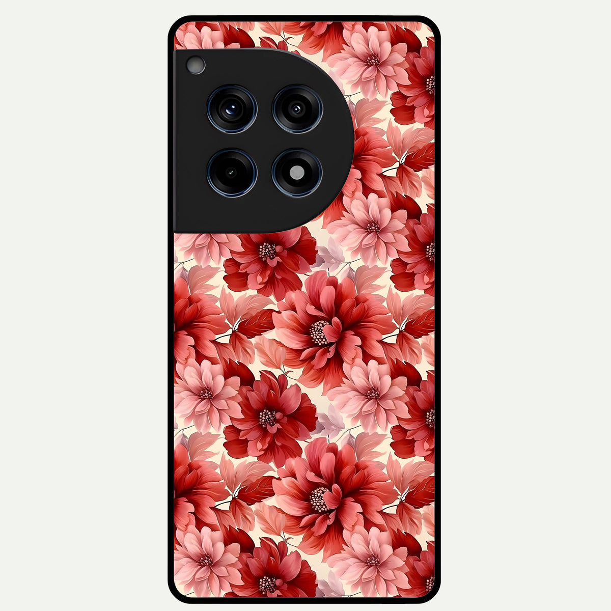  Crimson Love Petals Glass Case For OnePlus 12R back cover – full design glossy printed glass finish