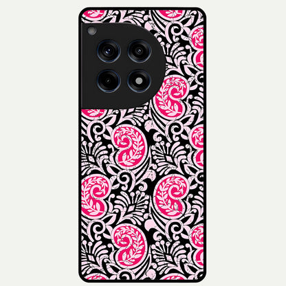  Crimson Paisley Charm Glass Case For OnePlus 12R back cover – full design glossy printed glass finish