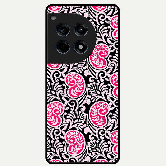  Crimson Paisley Charm Glass Case For OnePlus 12R back cover – full design glossy printed glass finish