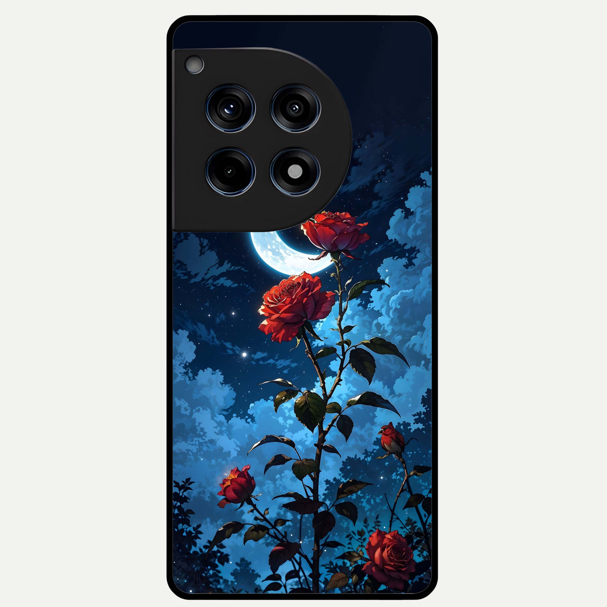  Crimson Rose Moon Glass Case For OnePlus 12R back cover – full design glossy printed glass finish