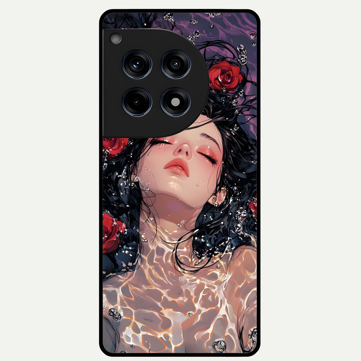  Crimson Rose Serenity Glass Case For OnePlus 12R back cover – full design glossy printed glass finish