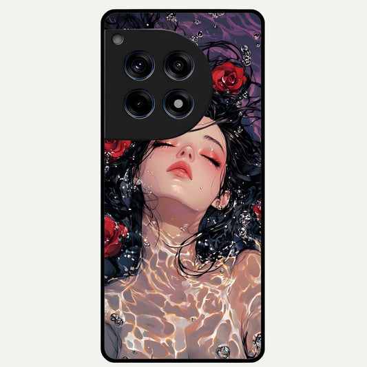  Crimson Rose Serenity Glass Case For OnePlus 12R back cover – full design glossy printed glass finish