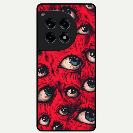  Crimson Watch Eyes Glass Case For OnePlus 12R back cover – full design glossy printed glass finish