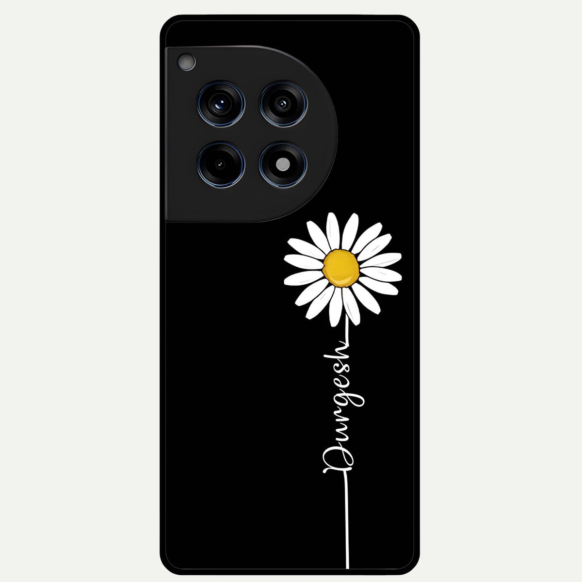  Custom Name White Flower Glass Case For OnePlus 12R back cover – full design glossy printed glass finish