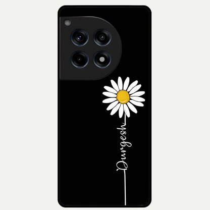  Custom Name White Flower Glass Case For OnePlus 12R back cover – full design glossy printed glass finish