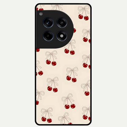  Cute Cherry Pattern Glass Case For OnePlus 12R back cover – full design glossy printed glass finish