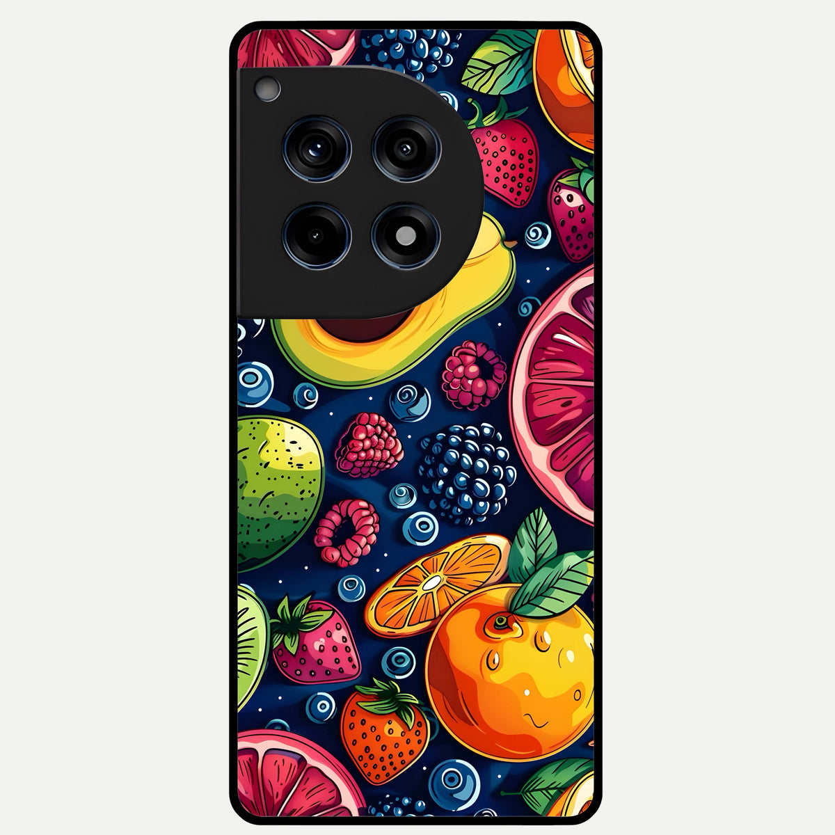  Cute Fruits Art Glass Case For OnePlus 12R back cover – full design glossy printed glass finish