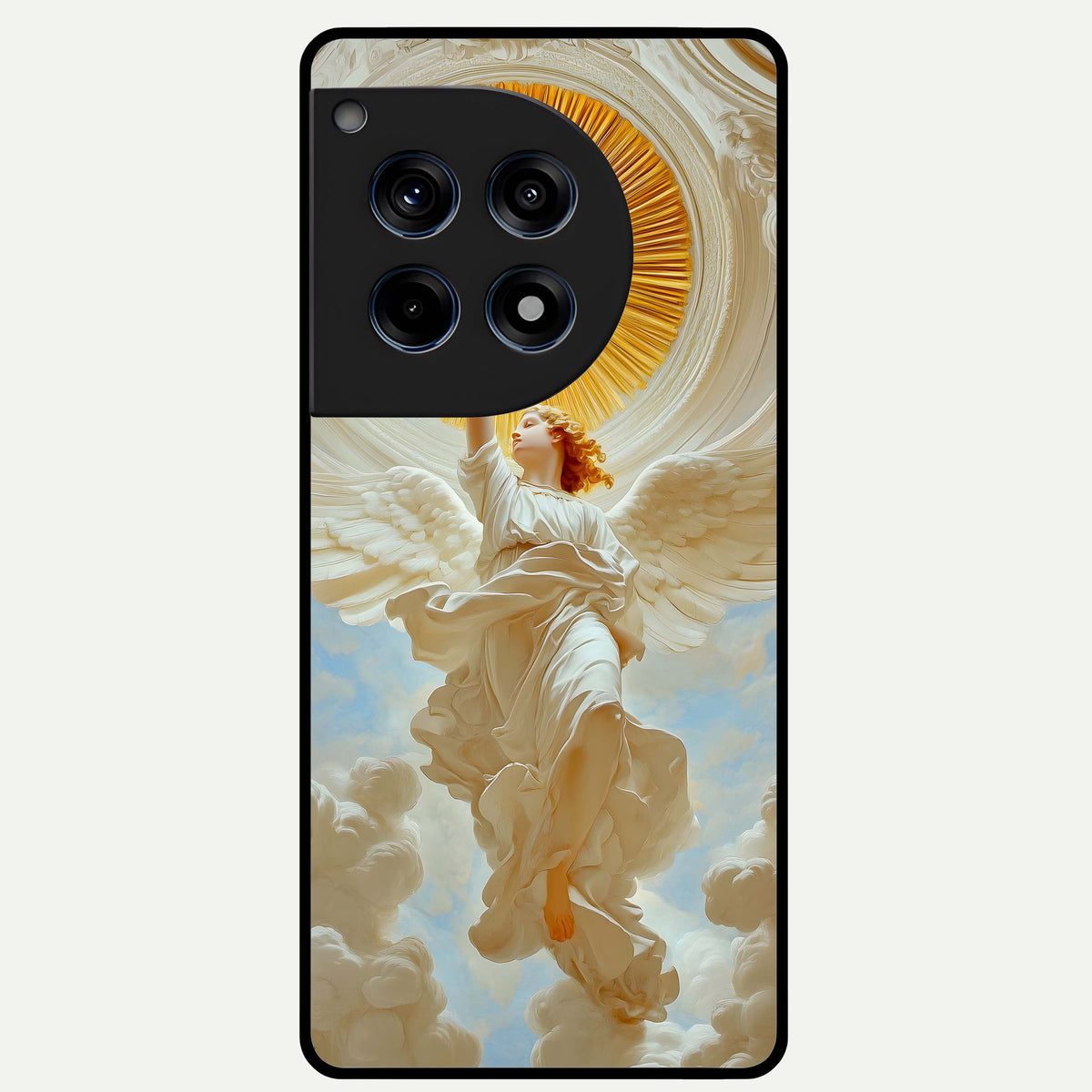  Divine Light Angel Glass Case For OnePlus 12R back cover – full design glossy printed glass finish