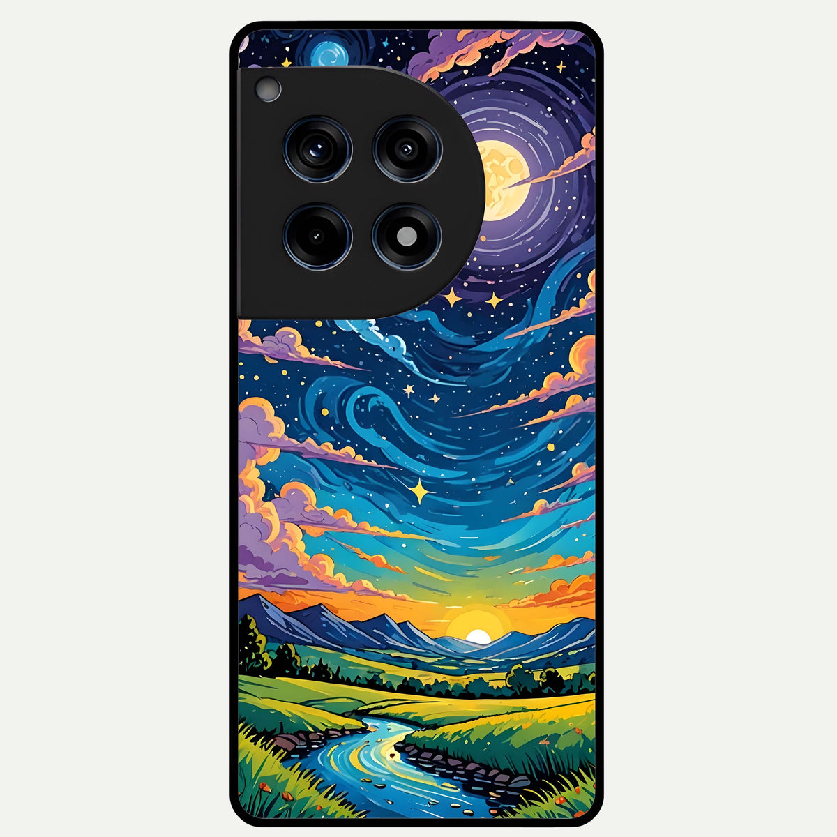  Dreamy Night Landscape Glass Case For OnePlus 12R back cover – full design glossy printed glass finish