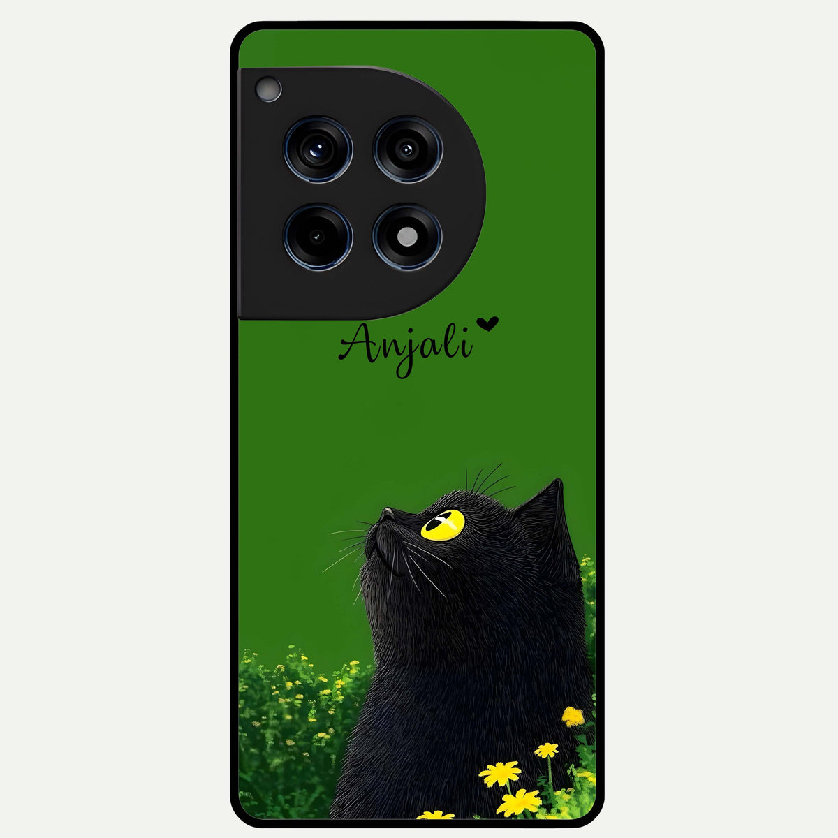  Emerald Cat Custom Name Glass Case For OnePlus 12R back cover – full design glossy printed glass finish