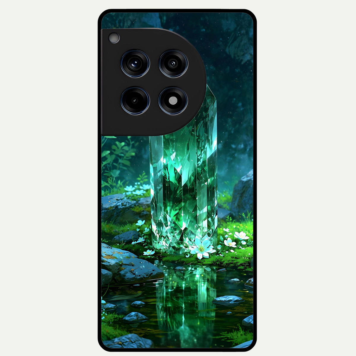  Emerald Light Crystal Glass Case For OnePlus 12R back cover – full design glossy printed glass finish