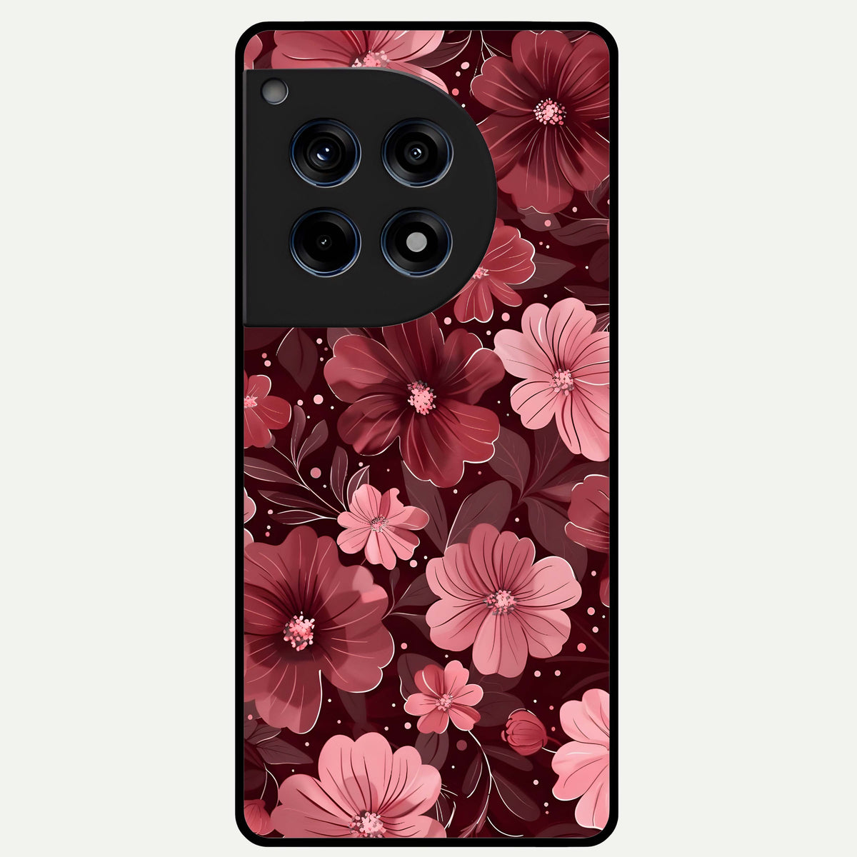  Flower Blush Bloom Glass Case For OnePlus 12R back cover – full design glossy printed glass finish