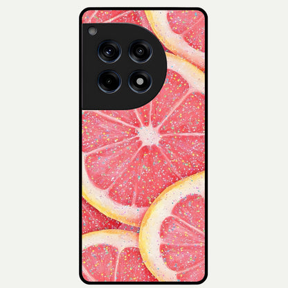  Glitter Grapefruit Glass Case For OnePlus 12R back cover – full design glossy printed glass finish